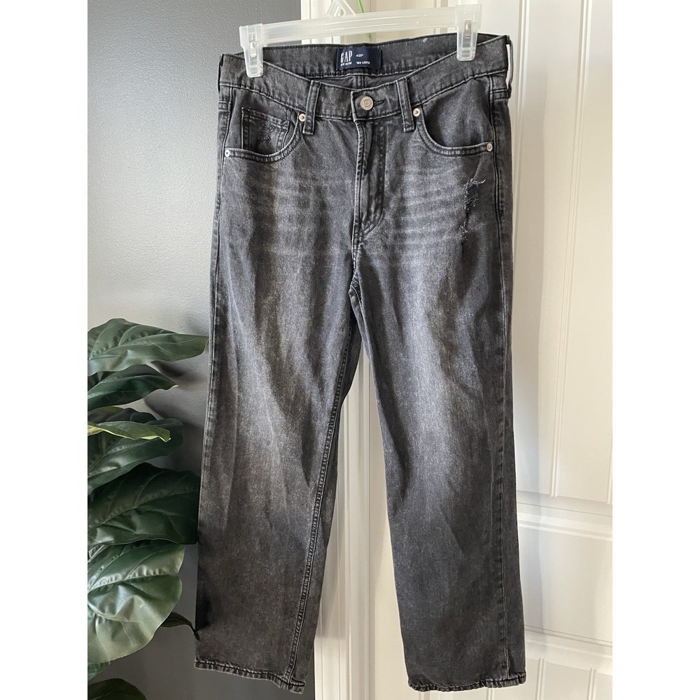 Gap Denim '90s Loose Straight Jeans Women's 4 Petite Black Distressed | See Desc